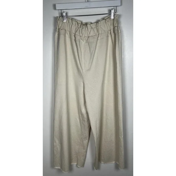Free People Beach Size M Wide Leg Cream Paloma Slouchy Raw Hem Relax Pants - Picture 2 of 13